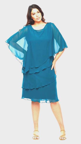 Knee Length Chiffon Layered Dress with Overlay