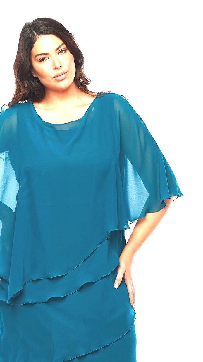 Knee Length Chiffon Layered Dress with Overlay 1577