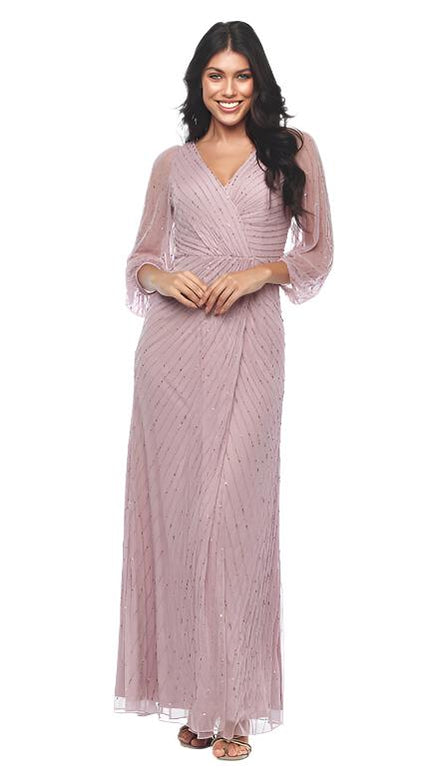 Long Sequin Wrap Dress with Peasant Sleeve - SALE
