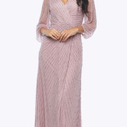 Long Sequin Wrap Dress with Peasant Sleeve - SALE 308