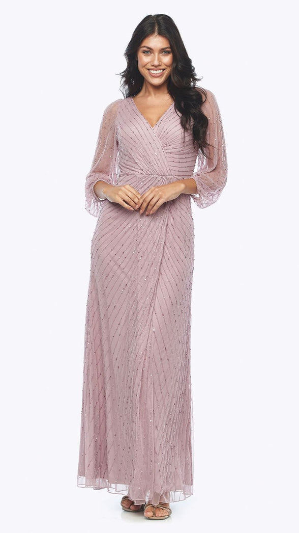 Long Sequin Wrap Dress with Peasant Sleeve - SALE 308
