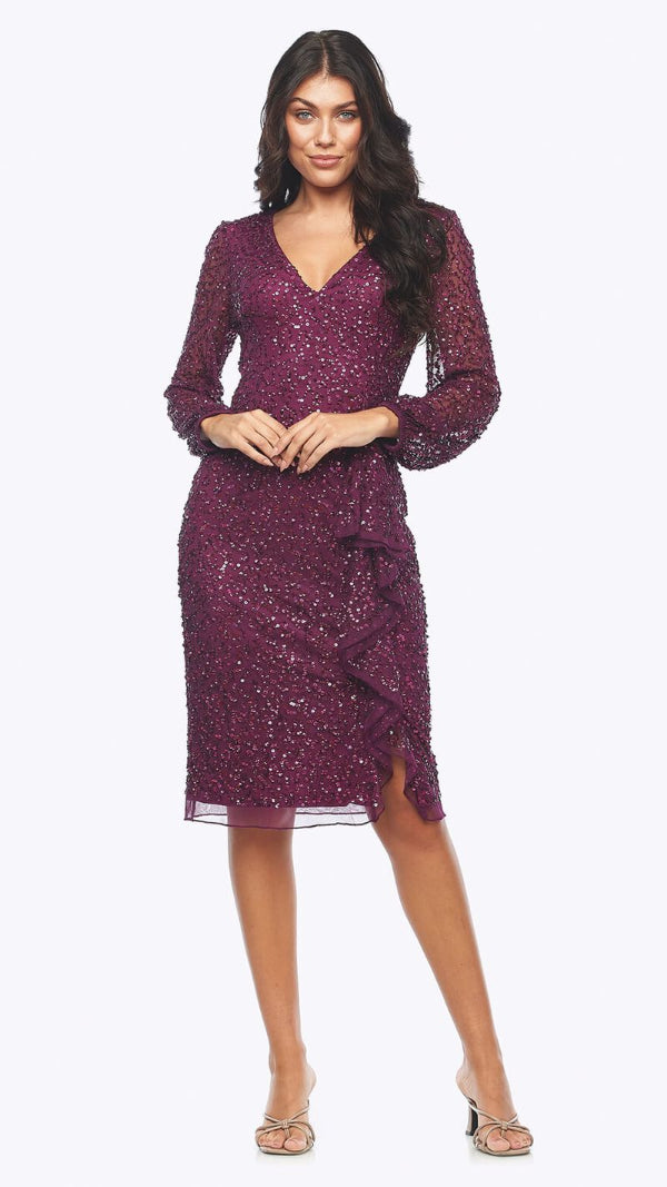 Beaded Peasant Sleeve Cocktail Dress 1495
