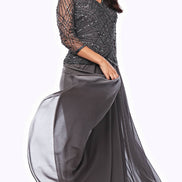 Long Chiffon Skirt with Beaded Sleeve and Bodice 377