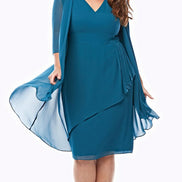 Chiffon V-Neck Dress & Jacket Set 710