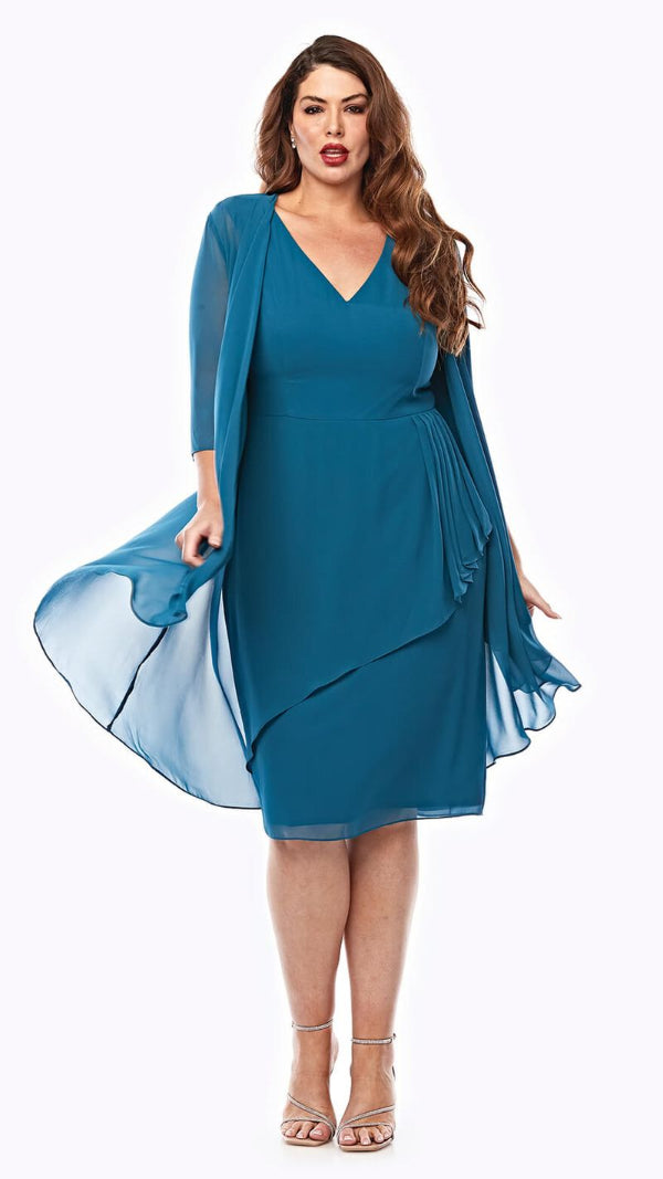 Chiffon V-Neck Dress & Jacket Set 710