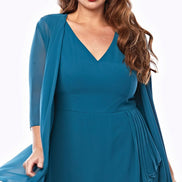 Chiffon V-Neck Dress & Jacket Set 710