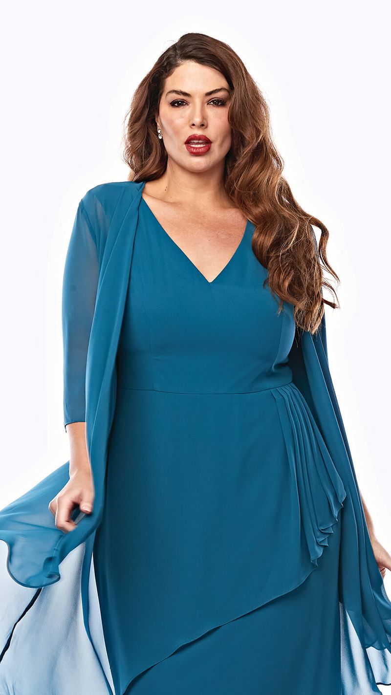 Chiffon V-Neck Dress & Jacket Set 710