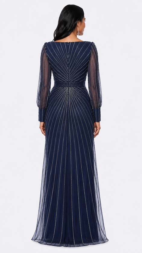 Sequin Long Sleeve Sheath Gown 416