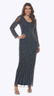 Long Beaded Gown with V-Neckline with Modesty Panel 316