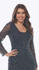 Long Beaded Gown with V-Neckline with Modesty Panel 316