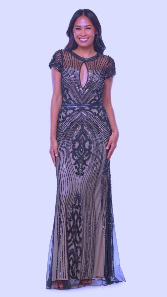 Keyhole Sequin Beaded Gown