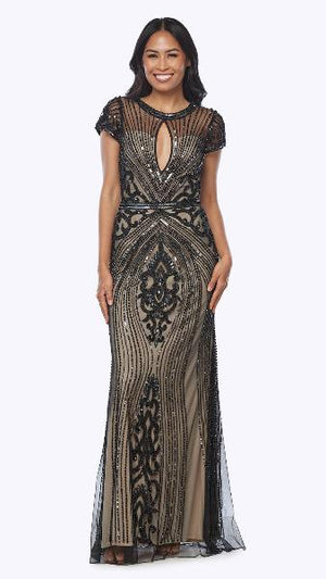 Keyhole Sequin Beaded Gown