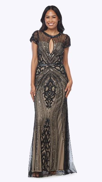 Keyhole Sequin Beaded Gown