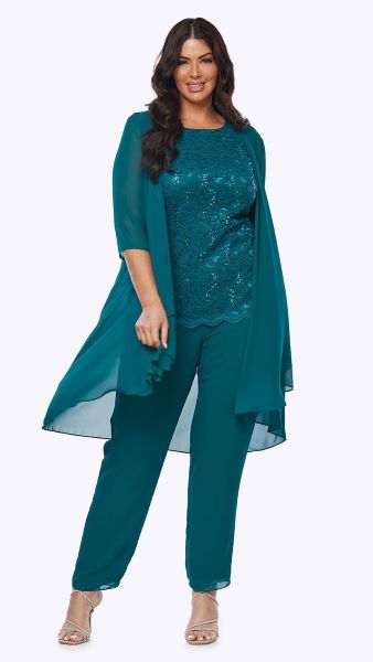 Chiffon Pant Suit with Stretch Sequin Camisole