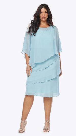 Knee Length Chiffon Layered Dress with Overlay