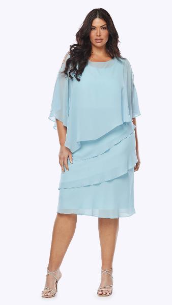 Knee Length Chiffon Layered Dress with Overlay