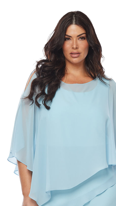 Knee Length Chiffon Layered Dress with Overlay