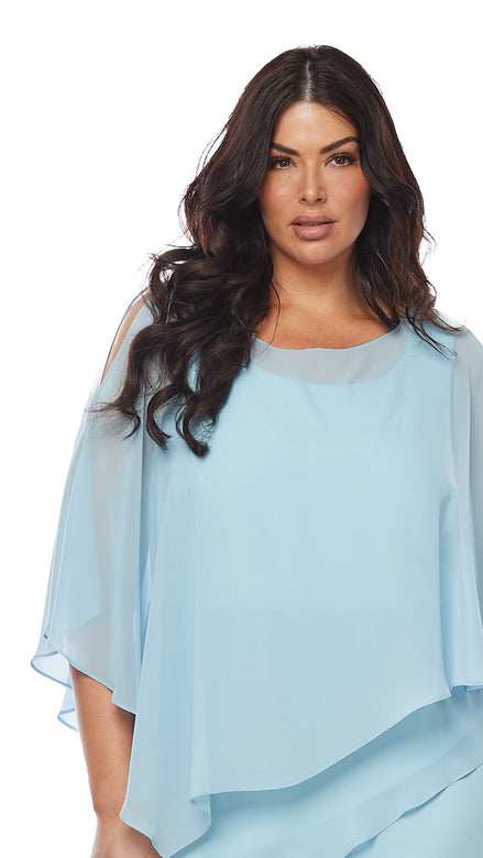 Knee Length Chiffon Layered Dress with Overlay 1577