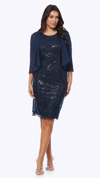 Embroidered Sequin Lace Dress with Chiffon Jacket