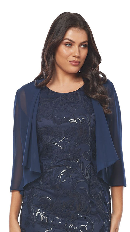 Embroidered Sequin Lace Dress with Chiffon Jacket