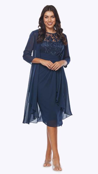 High Waist Lace Bodice Dress with Chiffon Jacket