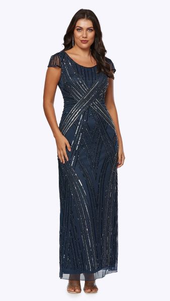 Floor Length Sequin Dress with Cap Sleeves