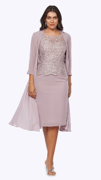 Chiffon Dress and Jacket with Embroidered Lace Bodice