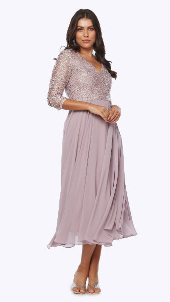 Embroidered Lace Dress with Full Chiffon Skirt