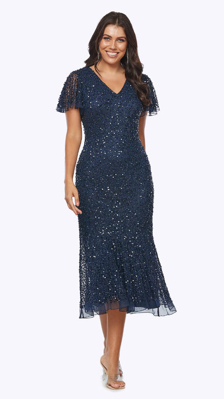 Sequined Midi Dress with Short Sleeves 1581