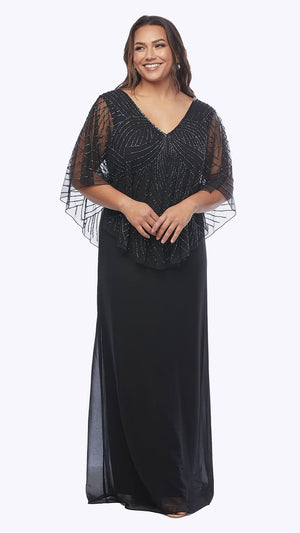 Long Beaded Cape with Chiffon Aline Skirt