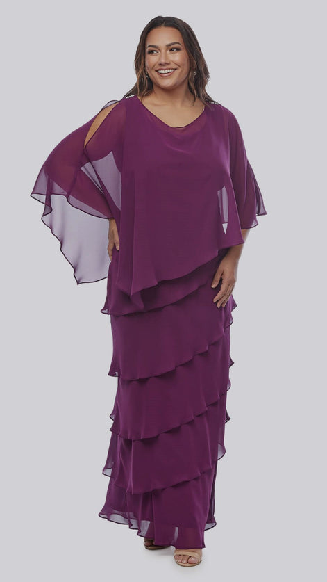 Long Layered Dress with Jeweled Shoulder Clasps 838