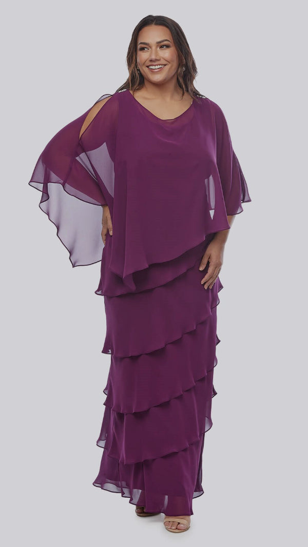 Long Layered Dress with Jeweled Shoulder Clasps 838