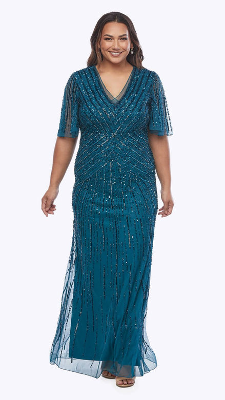 Sequinned Mesh Long Gown