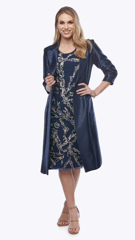 Embroidered Dress with Taffeta Jacket