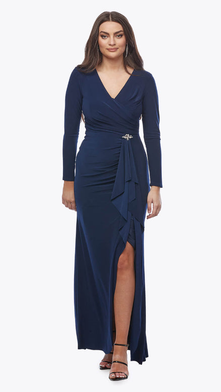 Long Stretch Jersey Dress with Diamante Trim