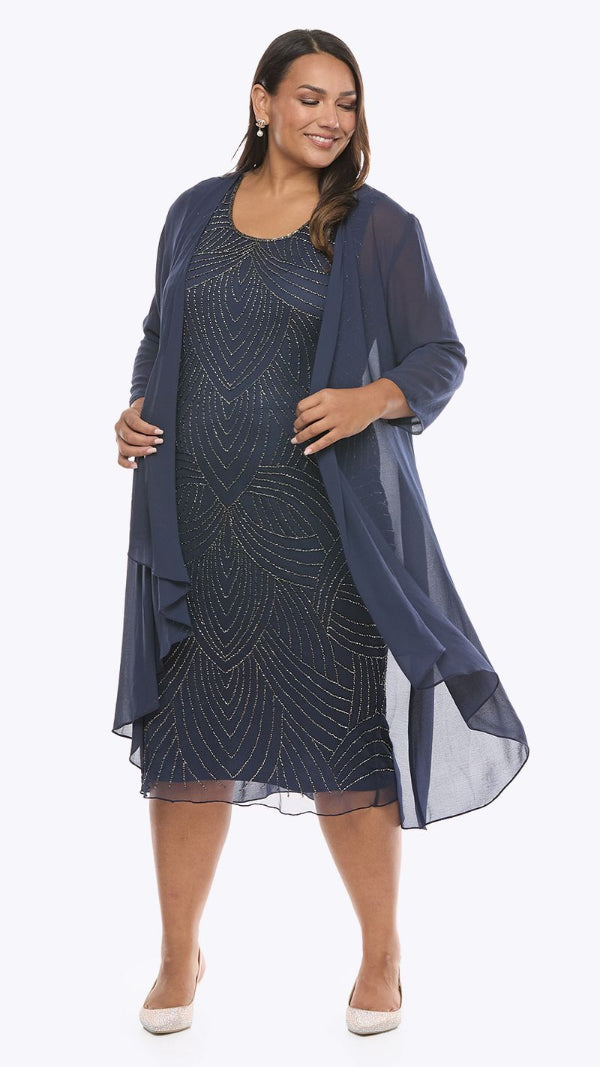 Beaded Stretch Mesh Dress with Georgette Jacket