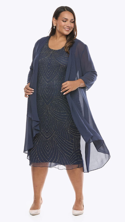 Beaded Stretch Mesh Dress with Georgette Jacket