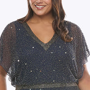 Long Beaded V-Neck Dress 708
