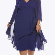 Chiffon V-Neck Dress & Jacket Set 710