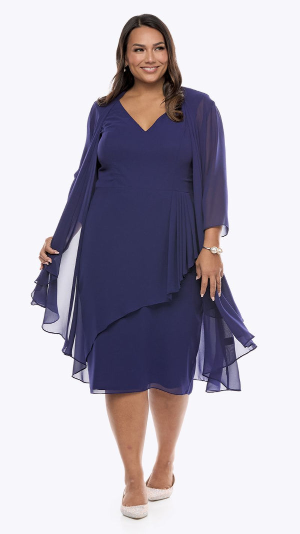 Chiffon V-Neck Dress & Jacket Set 710