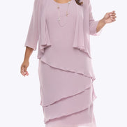 Chiffon Layered Midi Dress and Long Sleeved Jacket 504