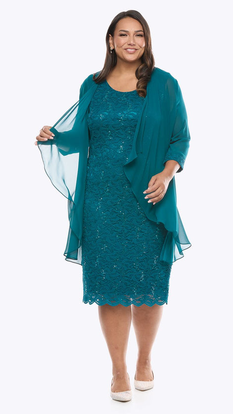 Embroidered Lace Dress and Jacket Set