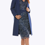 Embroidered Sequin Lace Dress with Stretch Crepe Jacket 711