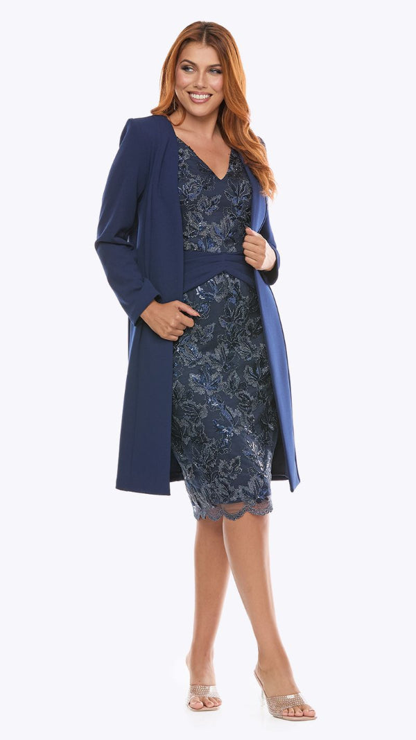 Embroidered Sequin Lace Dress with Stretch Crepe Jacket 711
