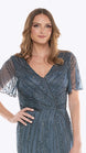 Tea Length Stretch Mesh Beaded Dress 715