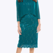 Stretch Sequinned Lace Dress with Chiffon Jacket 508