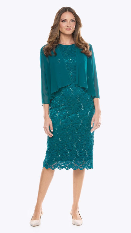 Stretch Sequinned Lace Dress with Chiffon Jacket