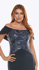 Long Stretch Off the Shoulder Crepe Dress with Sequin Lace Bodice 720