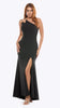 One Shoulder Long Stretch Crepe Dress with Diamante Straps