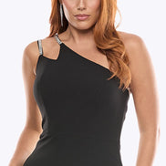 One Shoulder Long Stretch Crepe Dress with Diamante Straps 723